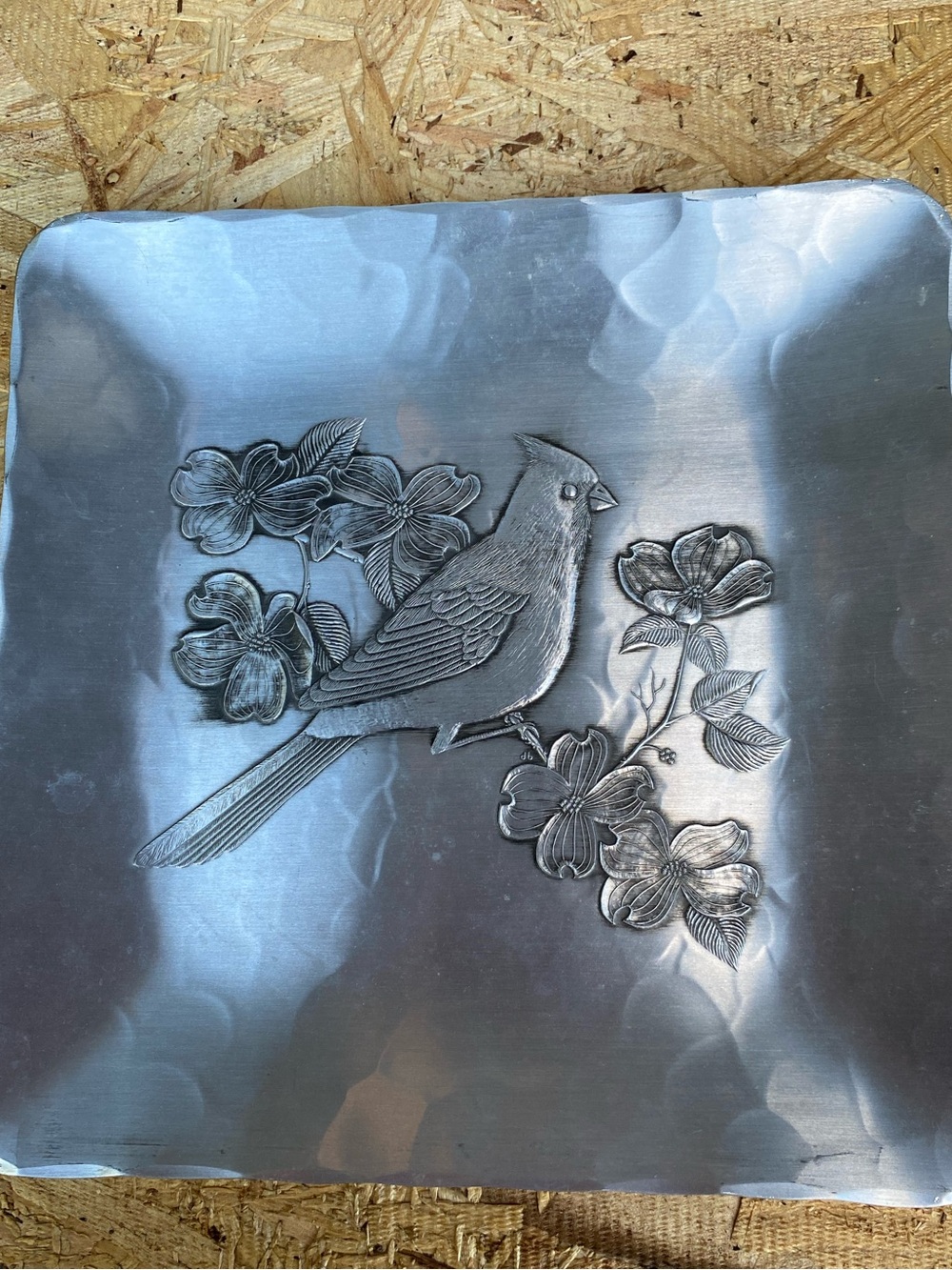 Wendell August Forge  Metal Tray with Bird and Floral Motif - Silve